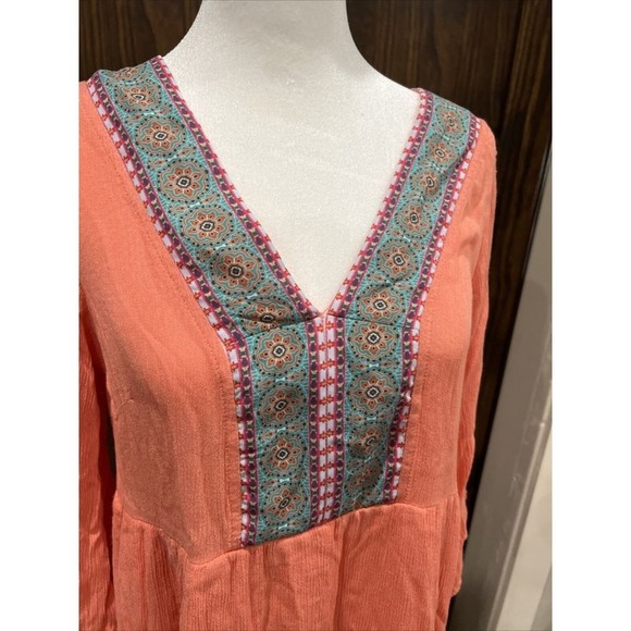 White Mark Dress Women Small Coral Flutter Sleeve V Neck Tie Back Tunic - Picture 2 of 12